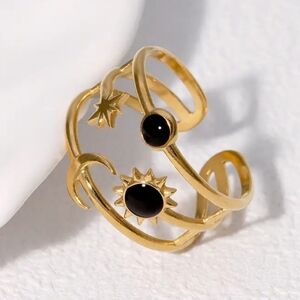 Restocked! New! Adjustable size ring: Sun, Moon & Star Ring, Synthetic Stones